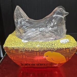 Luminarc Hen Chicken on Nest Clear Glass Candy Container Dish France NEW!
